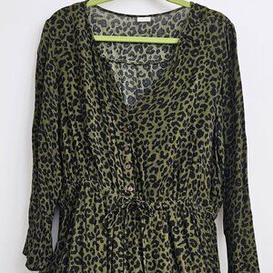 Leopard print Tie waist ruffle bottom detail dress